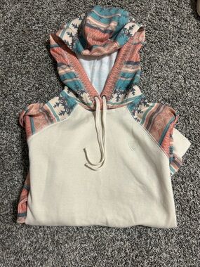Women’s Cream Hoodie with Aztec Print Hood and Sleeves